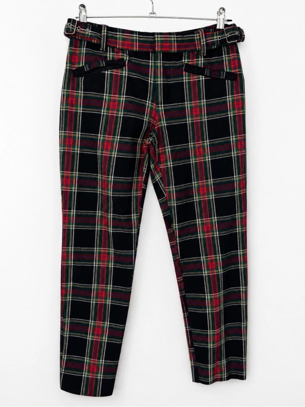 Gap High Waisted Slim Fit Plaid Pants Navy Green Red Size 6 Black Watch Tartan